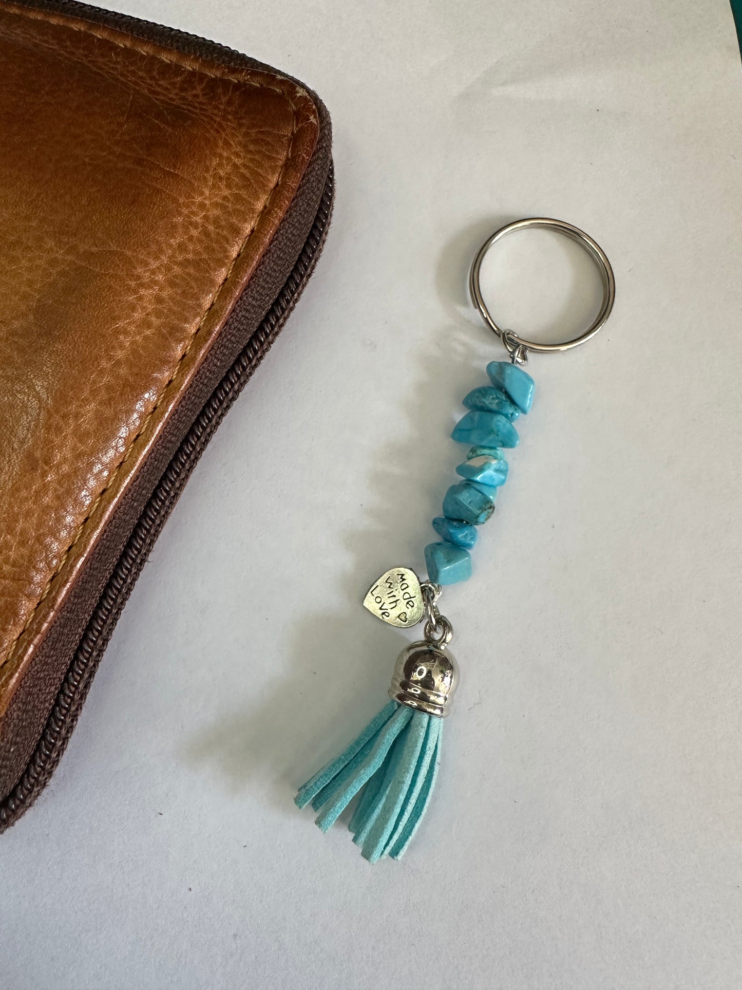 Blue Turquoise Keyring with Blue Tassel