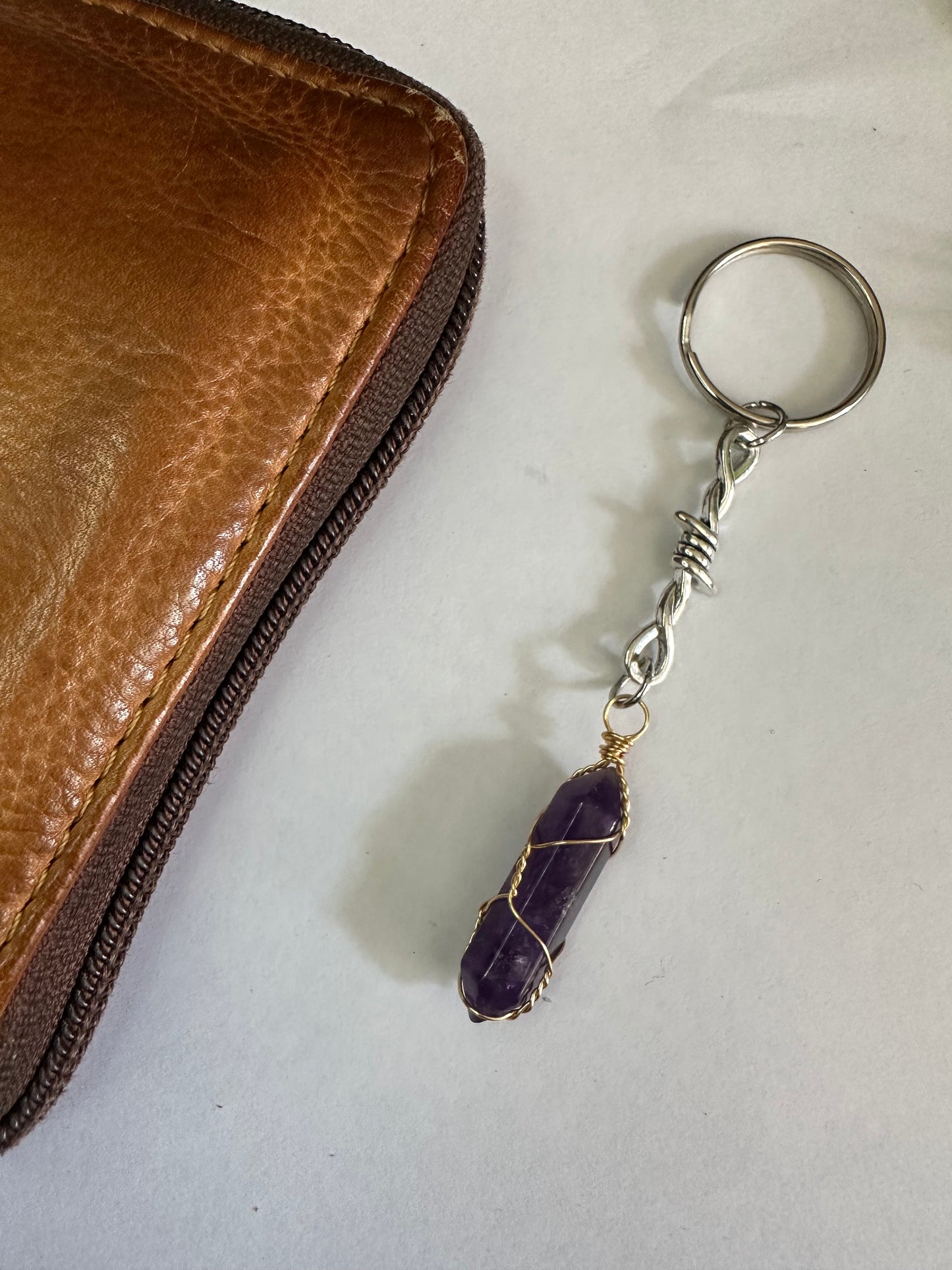 Barb Wire Amethyst Keyring