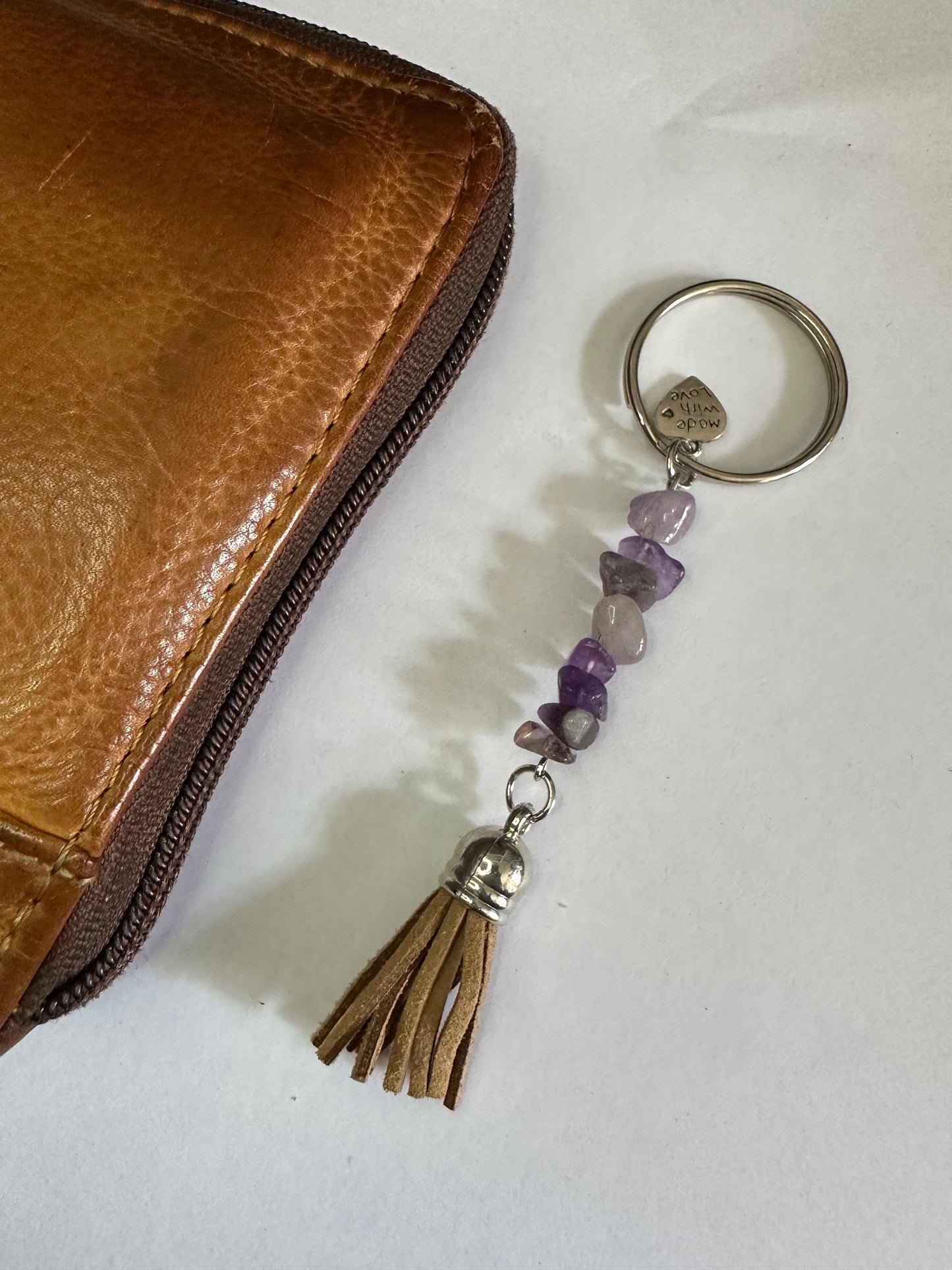 Amethyst Keyring with Tan Tassel