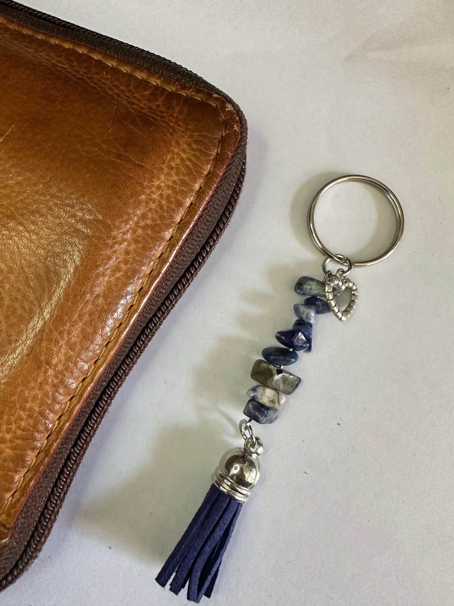 Lapis Keyring with Blue Tassel and Heart
