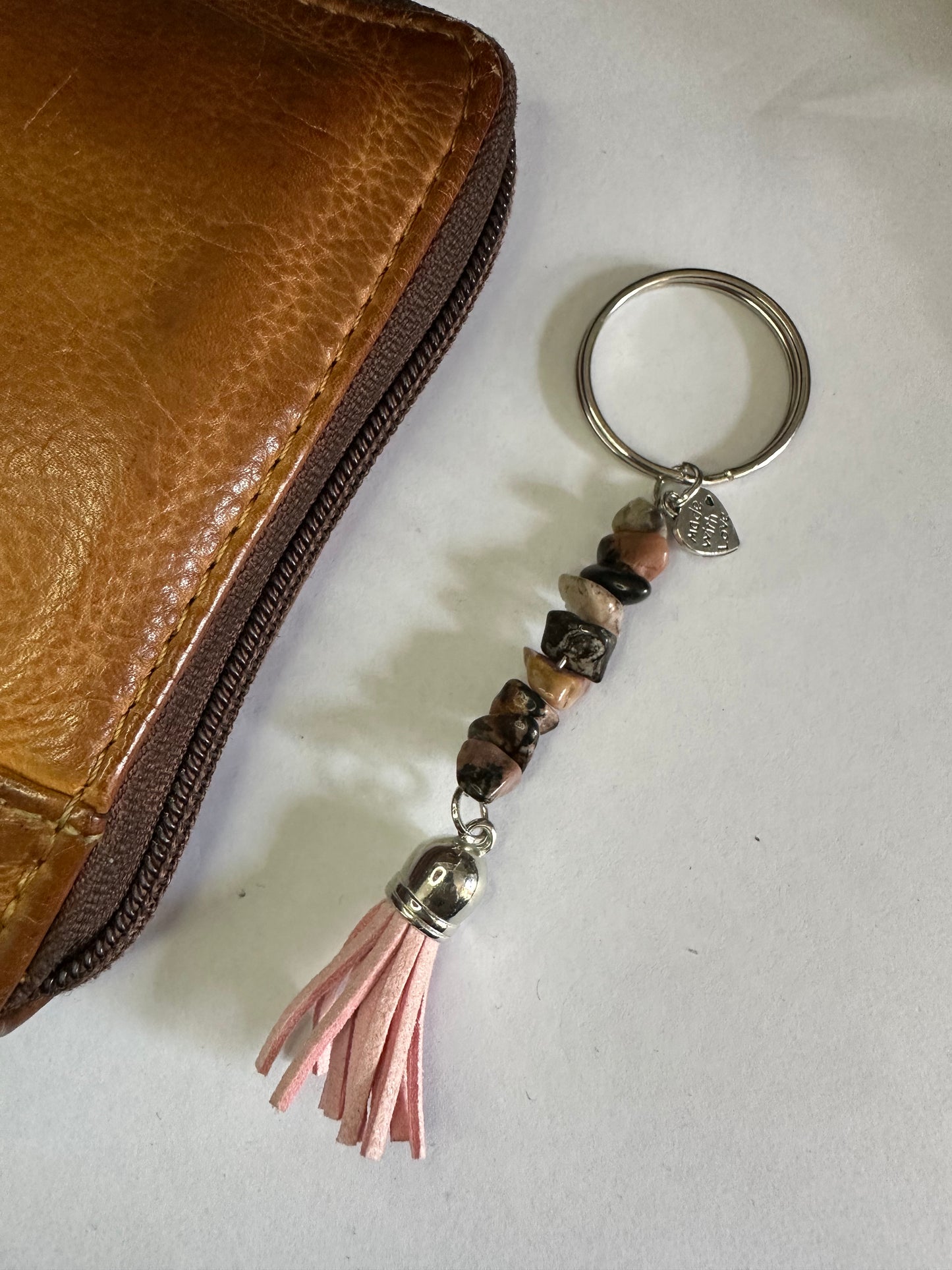 Rhodnite Keyring with Light Pink Tassel