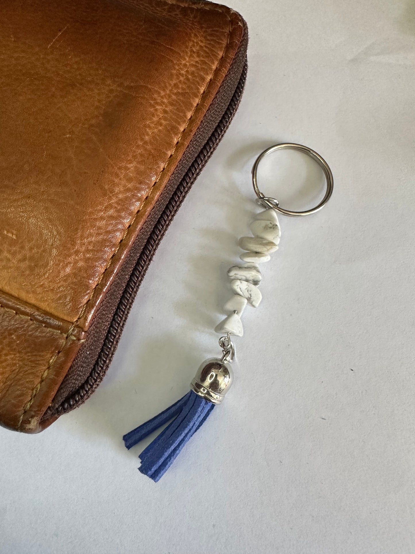 Howlite Keyring with Blue Tassel