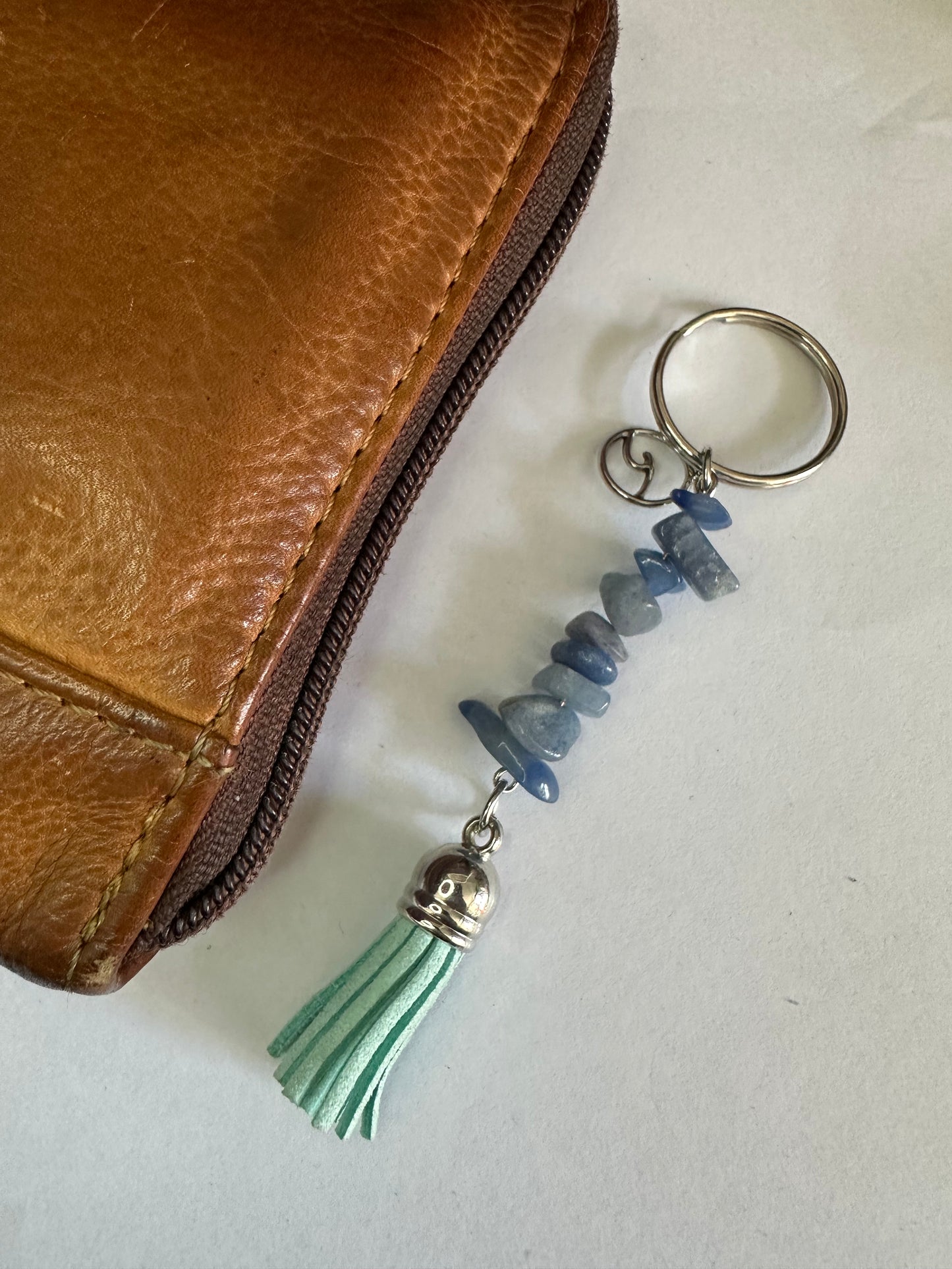 Blue Adventurine Keyring with Blue Tassel and Wave