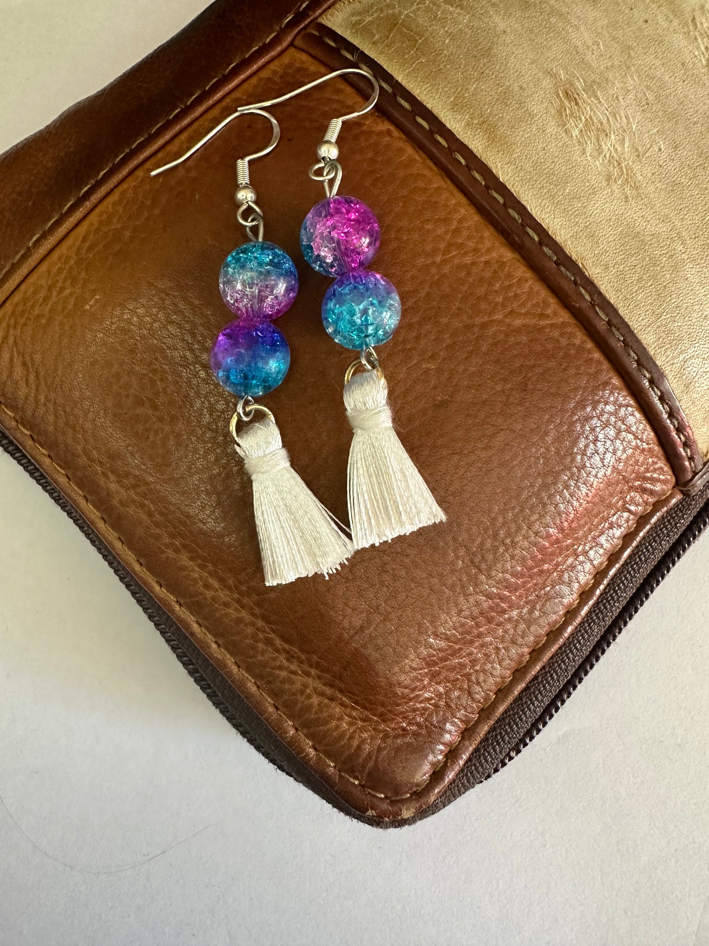 Pink-Blue Tassel Earrings