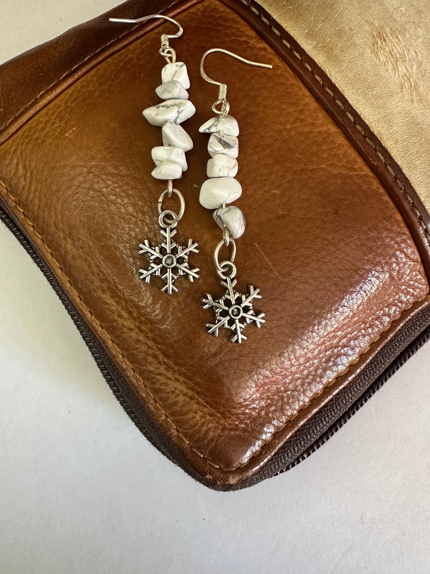 White Howlite Snowflake Earrings