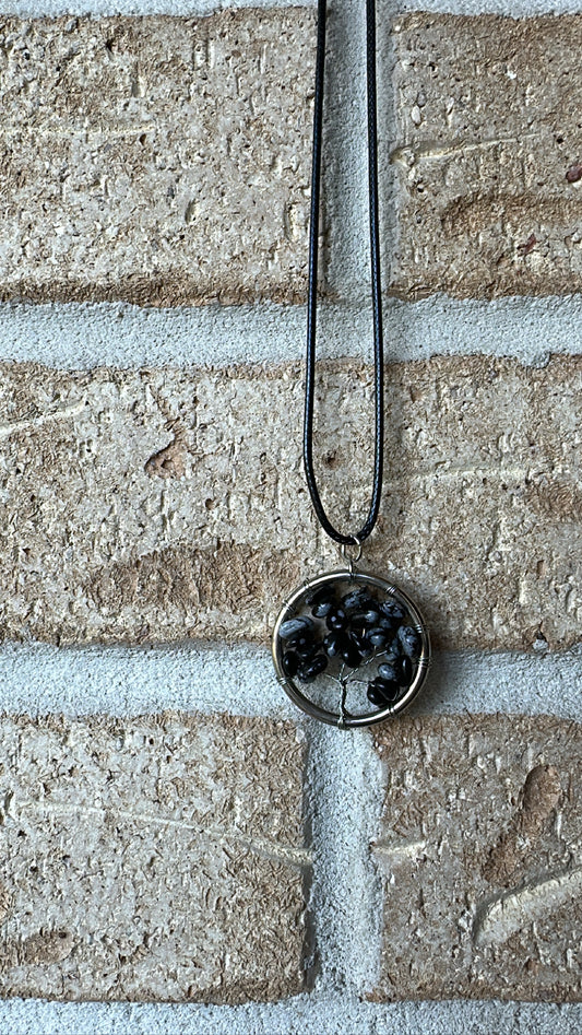 Snowflake Obsidian Tree of Life Necklace