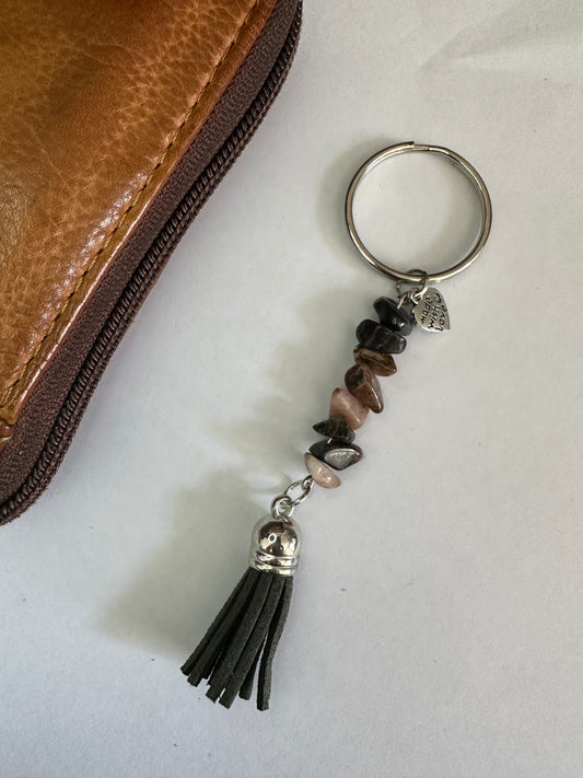 Rhodnite Keyring with Dark Grey Tassel