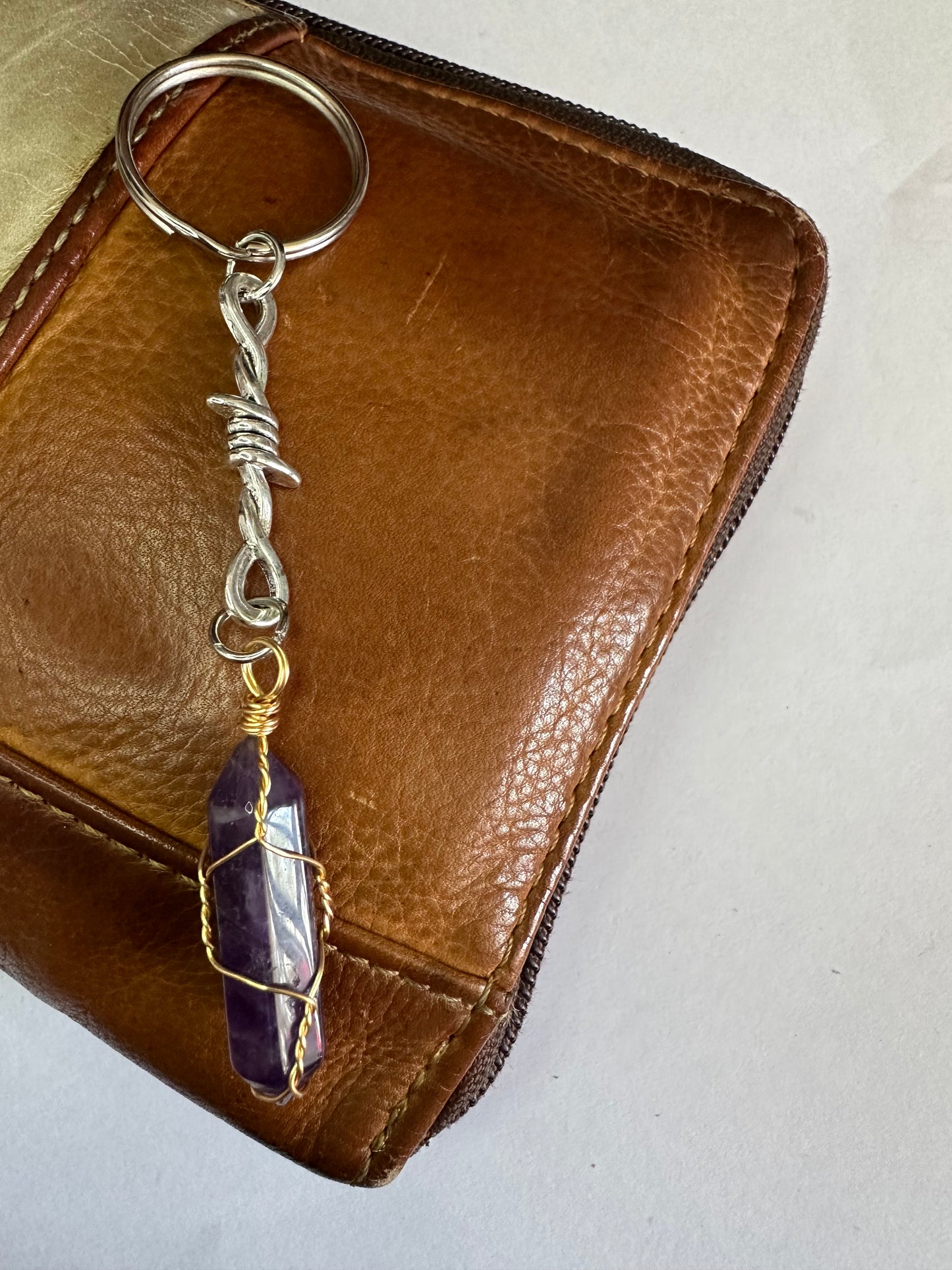 Barb Wire Amethyst Keyring