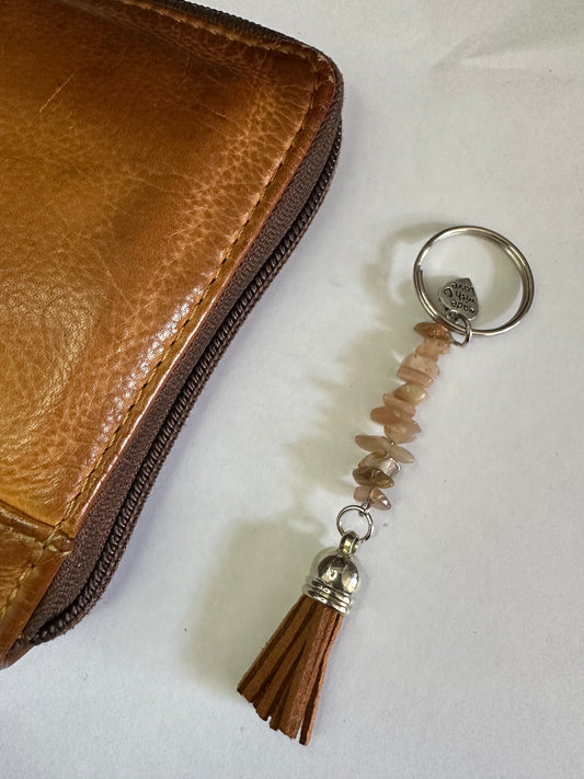 Sunstone Keyring with Brown Tassel