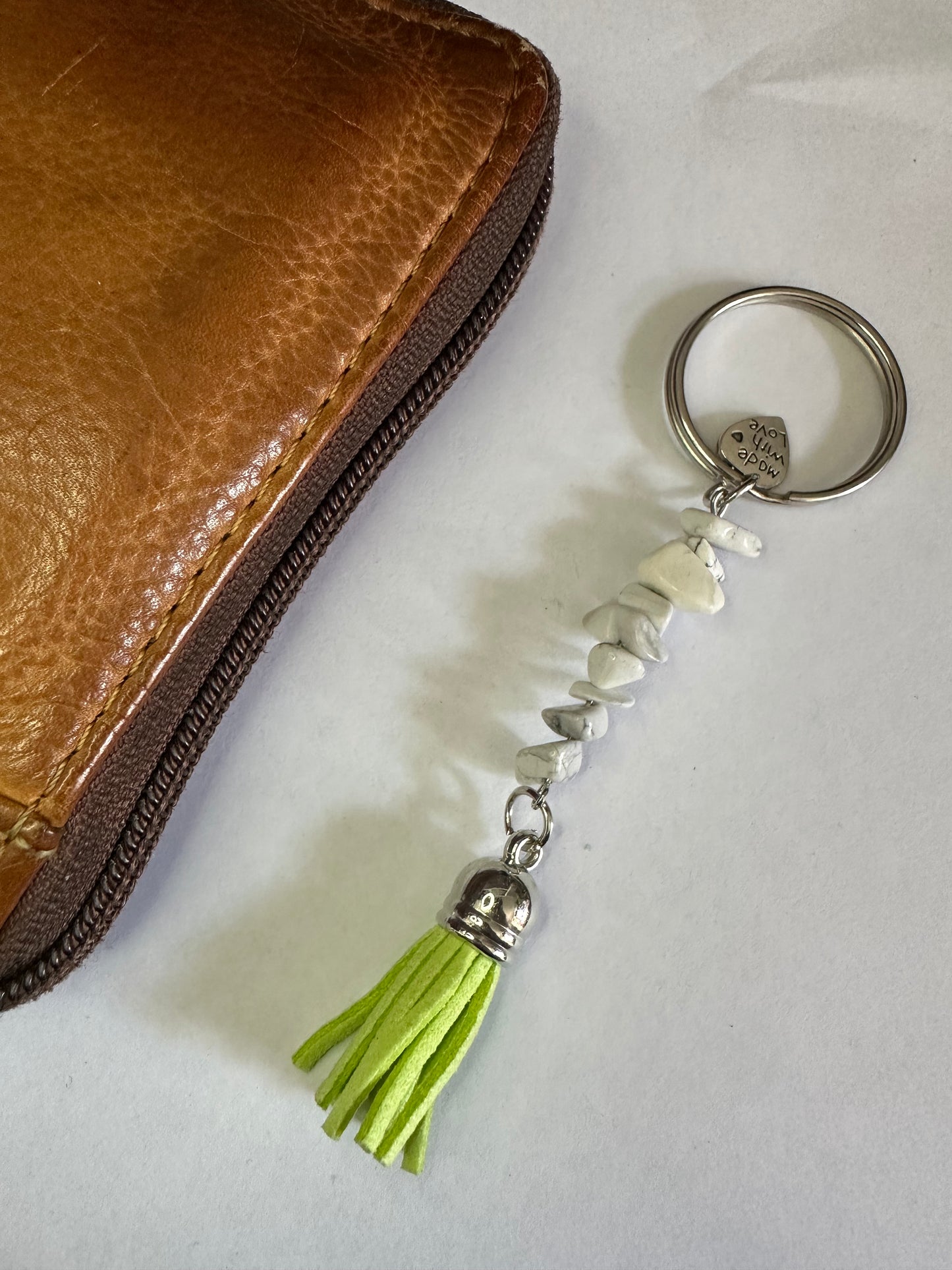 Howlite Keyring with Lime Tassel