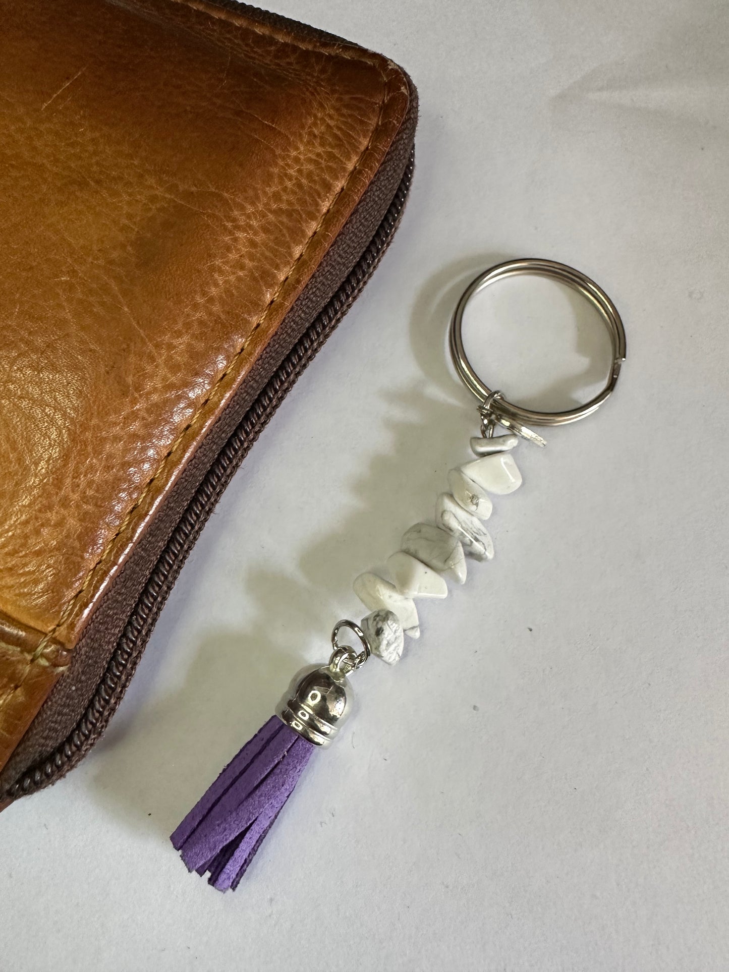 Howlite Keyring with Purple Tassel