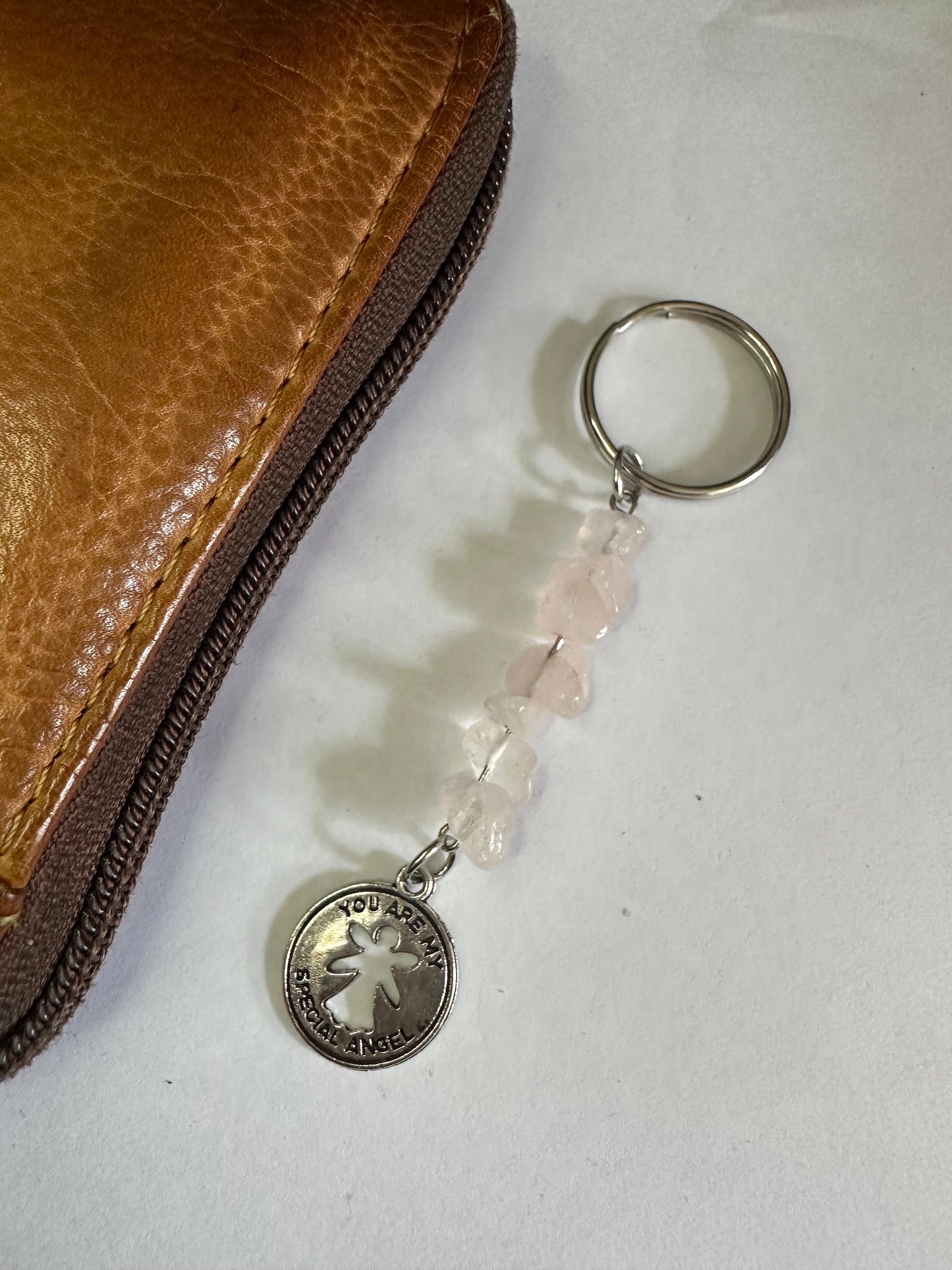 Rose Quartz Angel Keyring