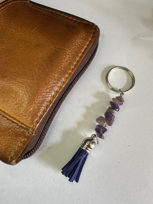 Amethyst Keyring with Blue Tassel