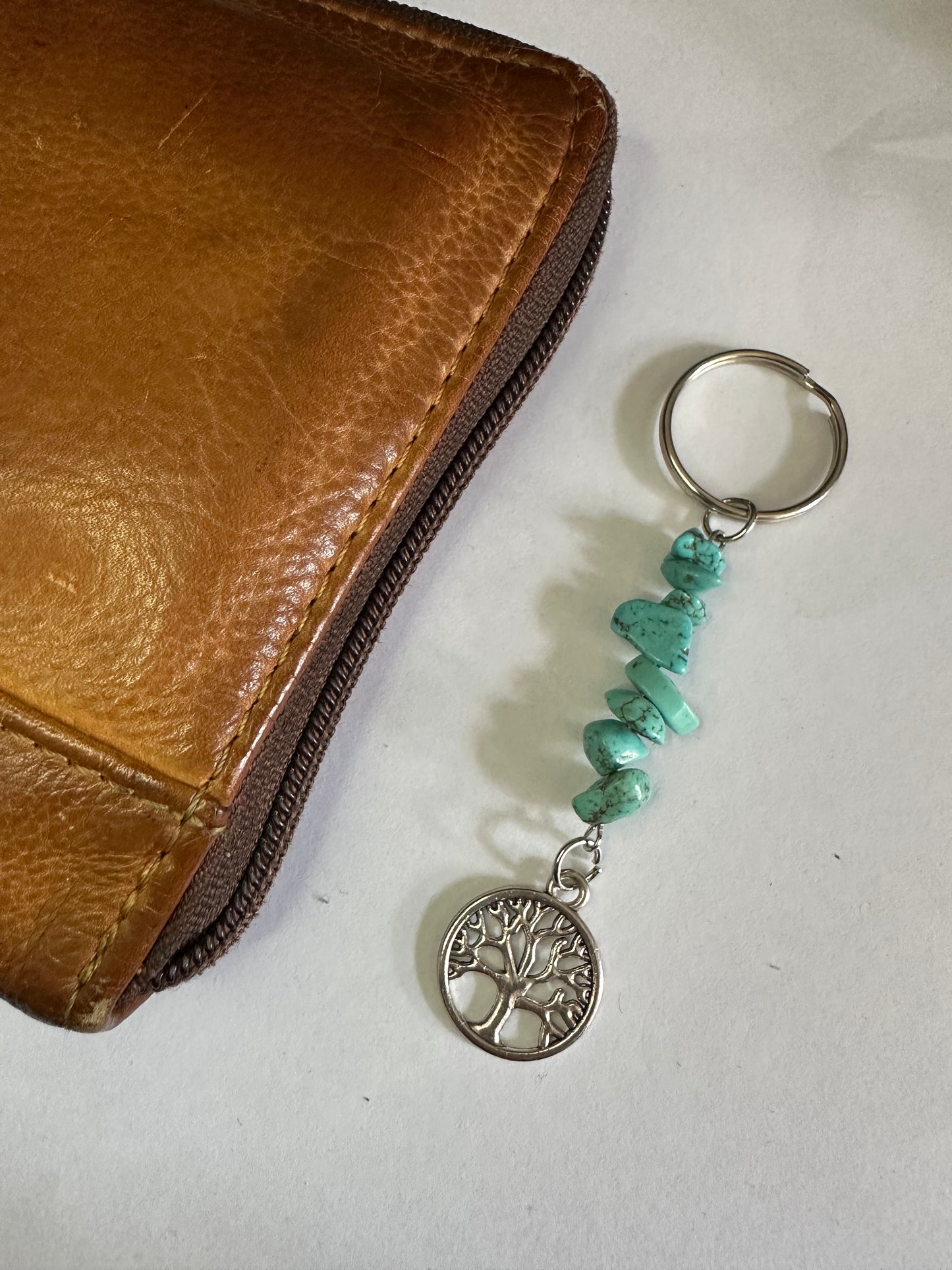 Turquoise Keyring with Tree Pendant