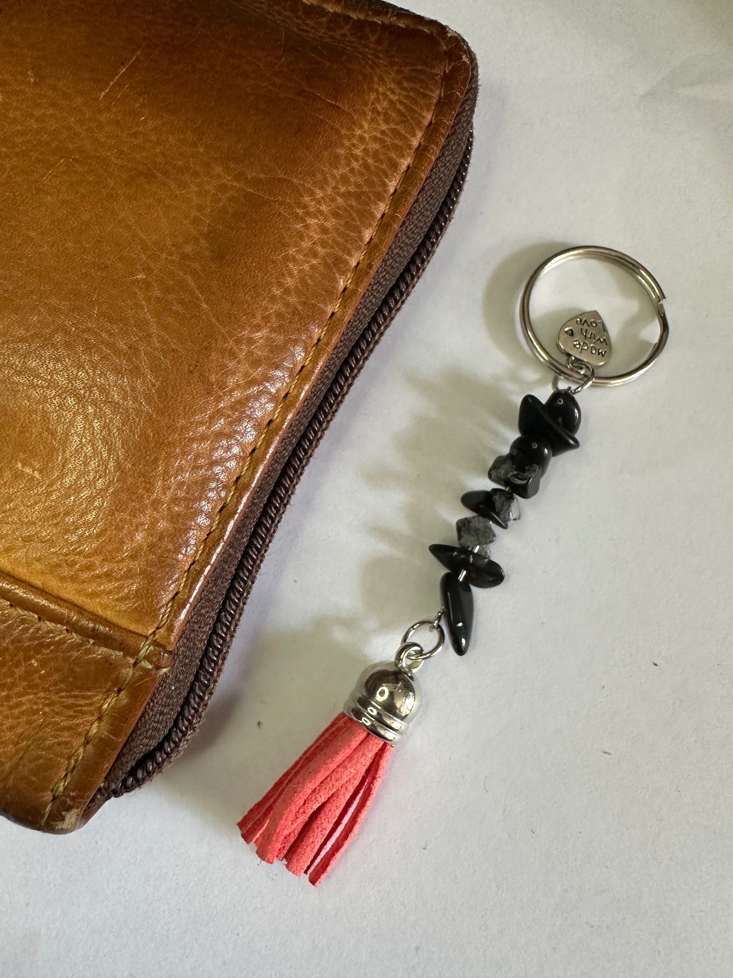 Snowflake Obsidian with Peach Tassel