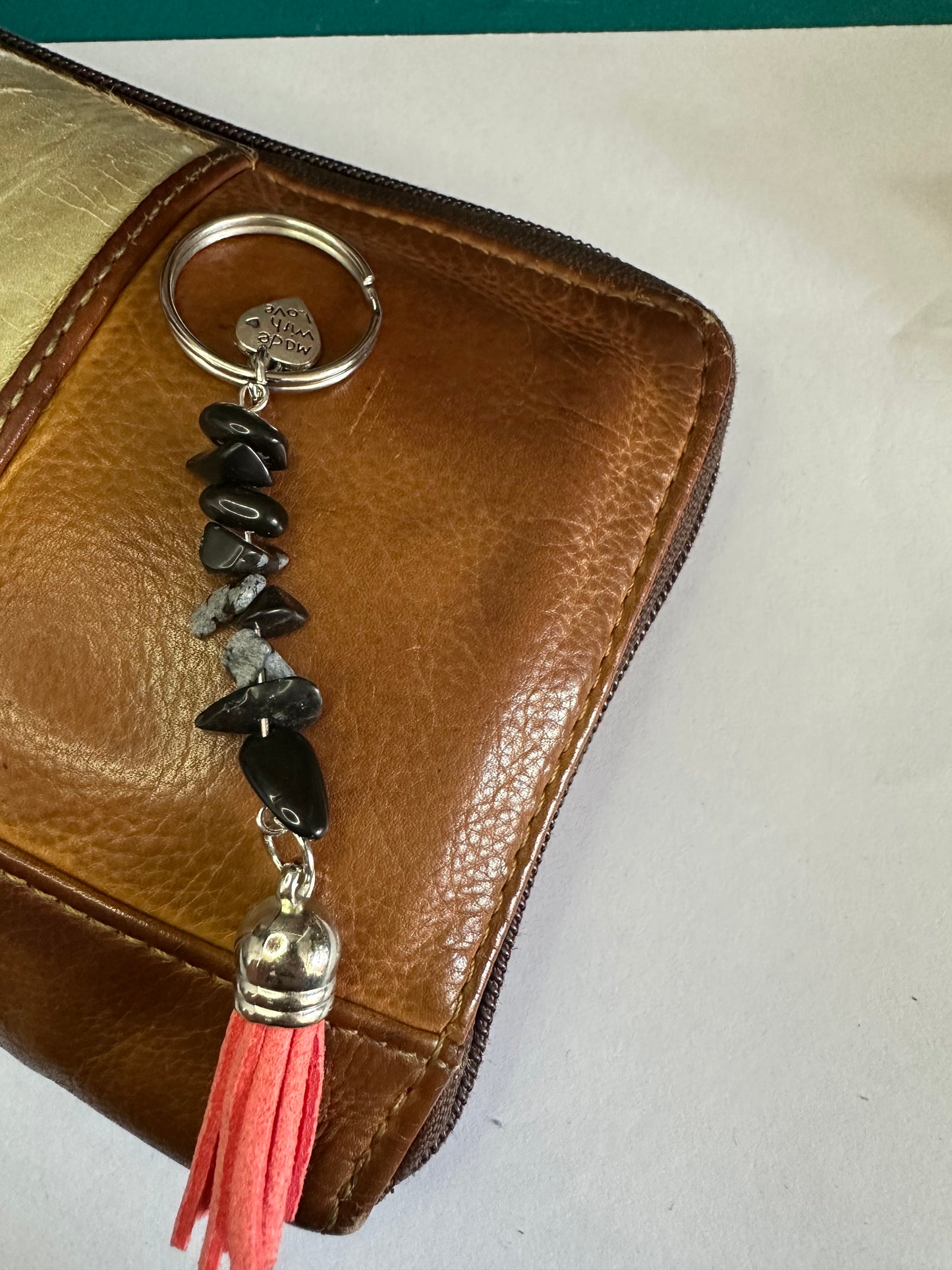 Snowflake Obsidian with Peach Tassel