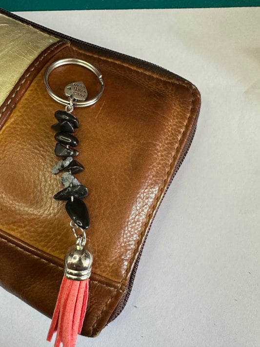 Snowflake Obsidian with Peach Tassel