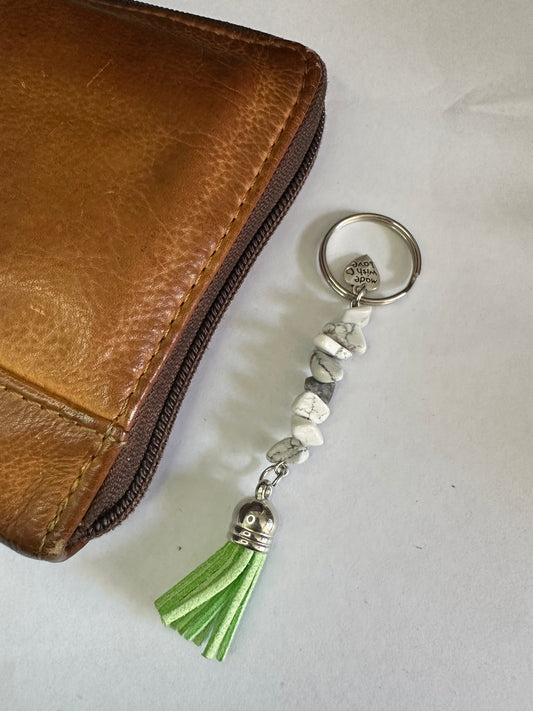 Howlite Keyring with Green Tassel