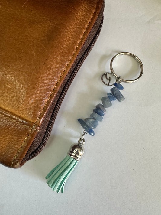 Blue Adventurine Keyring with Blue Tassel and Wave