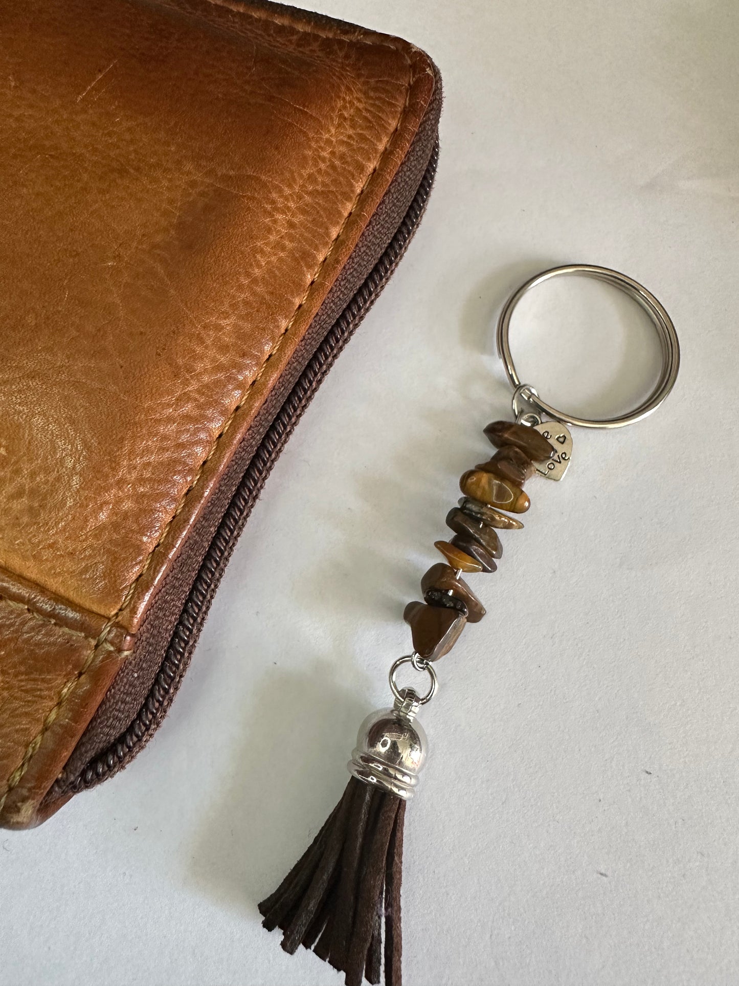 Tigers Eye Keyring with Dark Brown Keyring