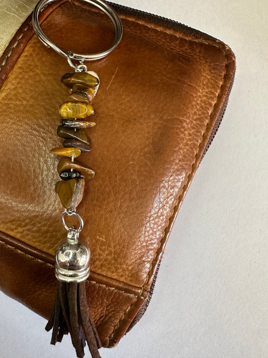 Tigers Eye Keyring with Dark Brown Keyring