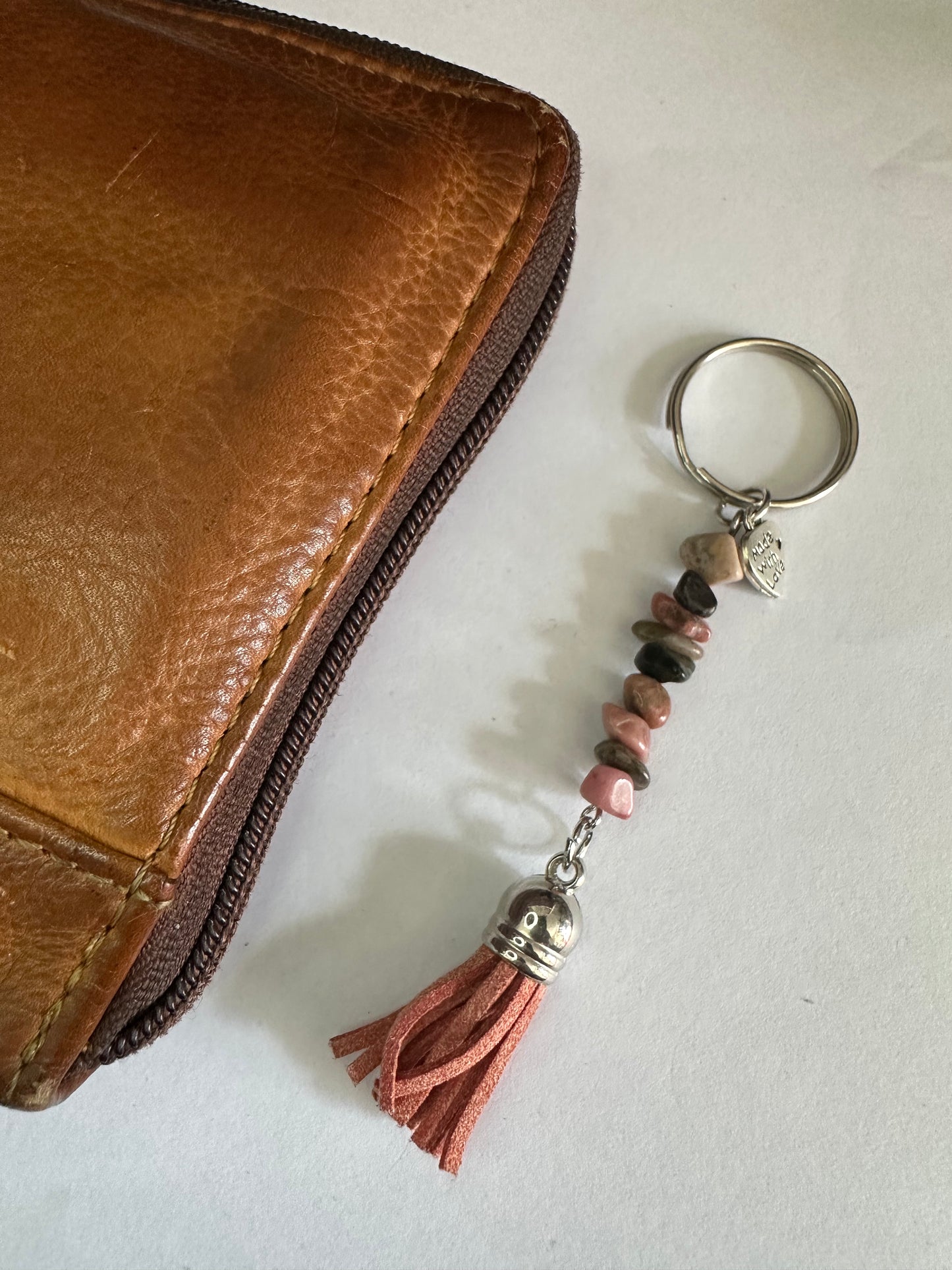 Rhodnite Keyring with Pink Tassel