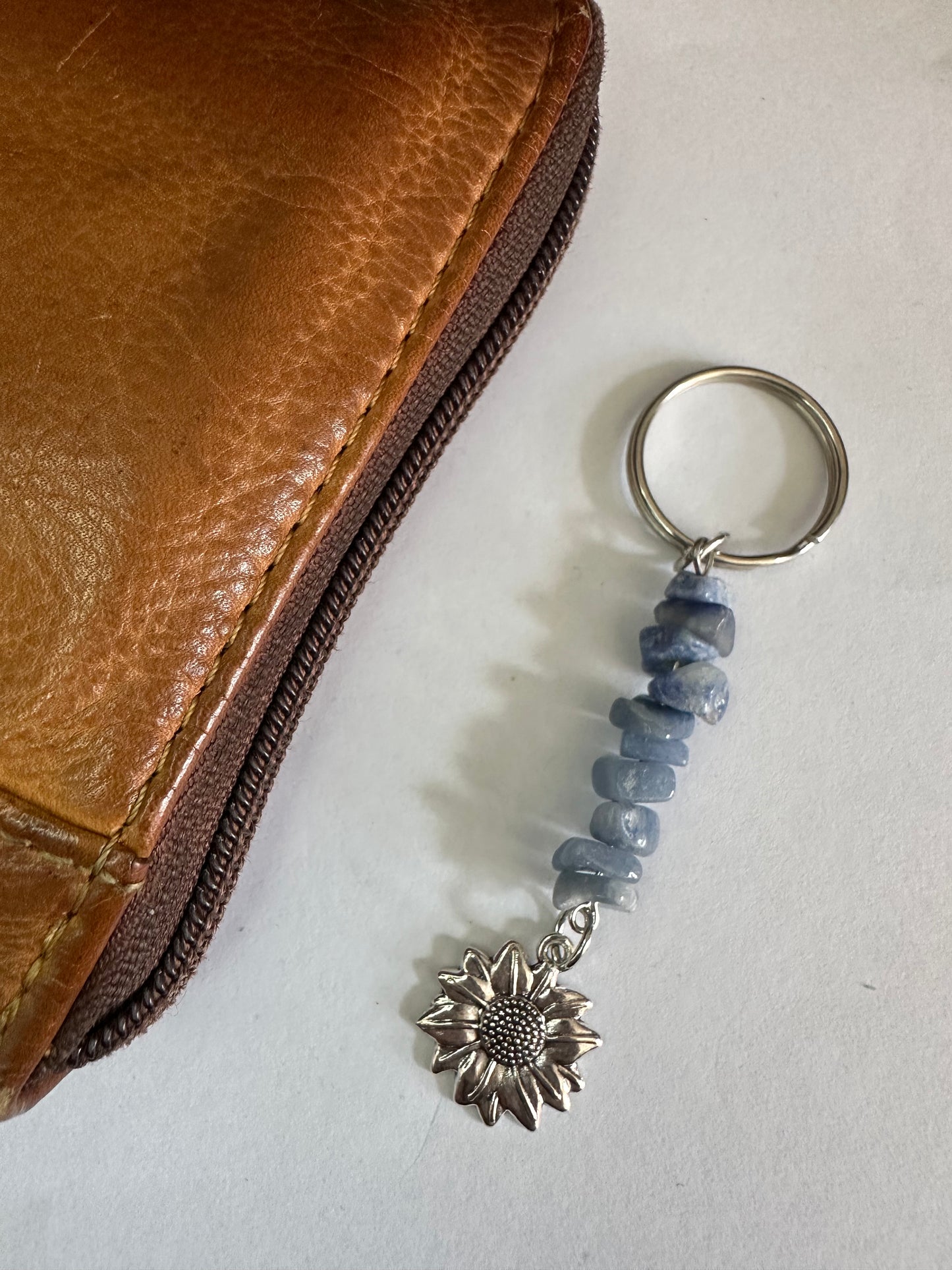Blue Adventurine Flower Keyring