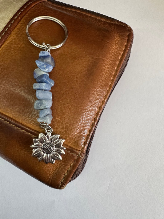 Blue Adventurine Flower Keyring