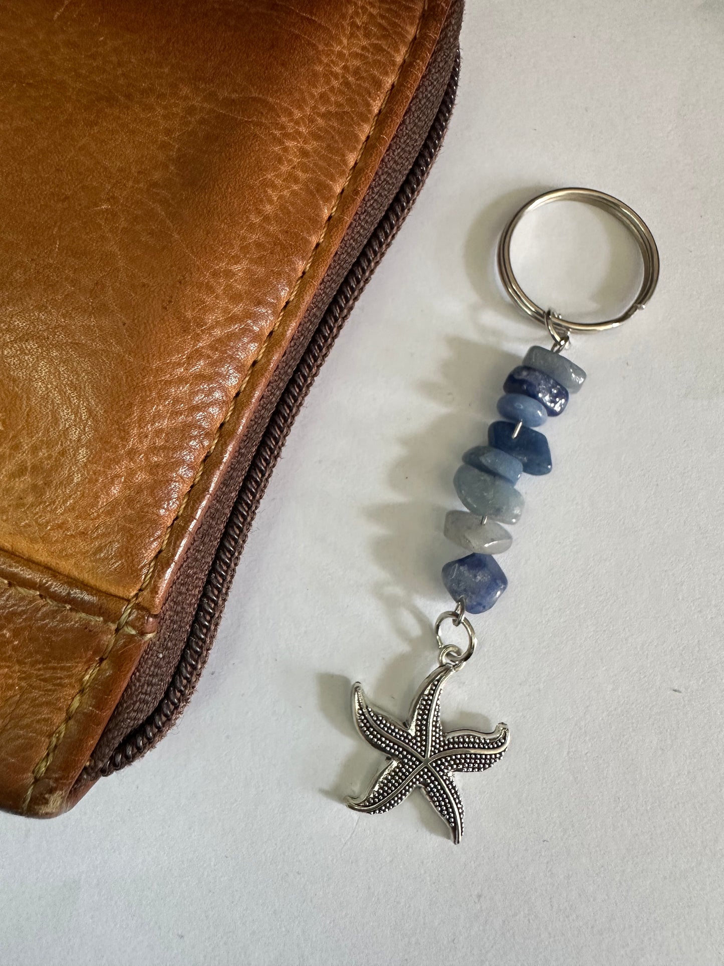 Blue Adventurine Starfish Keyring
