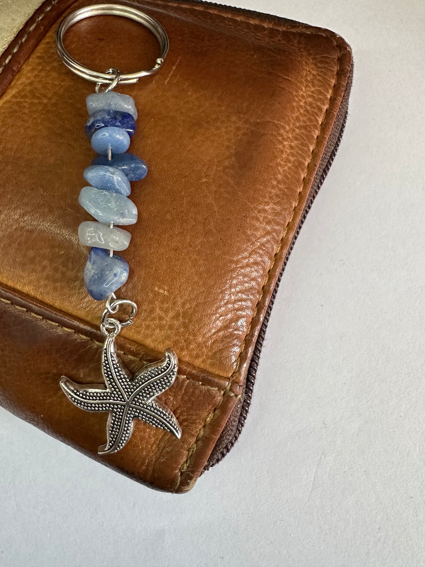 Blue Adventurine Starfish Keyring