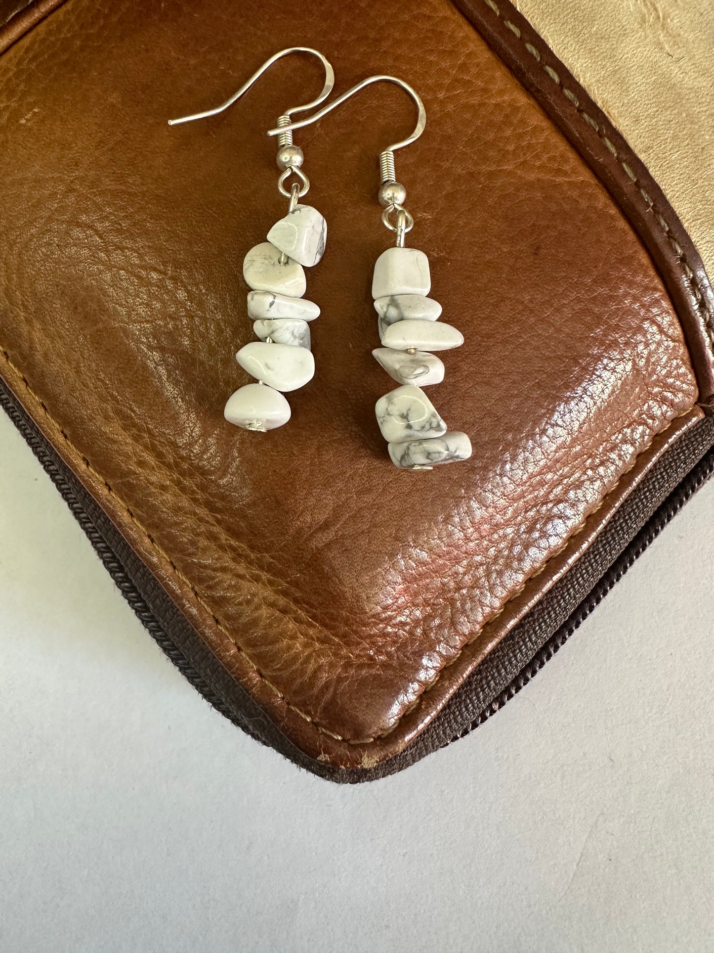 White Howlite Dangly Earrings