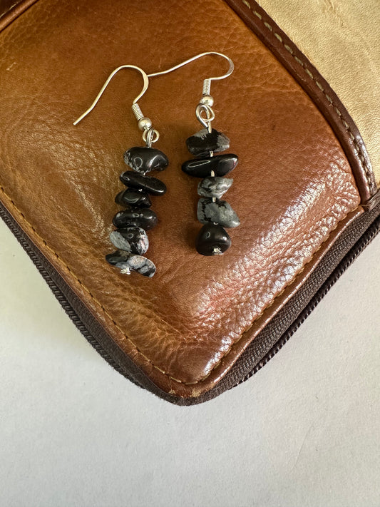 Snowflake Obsidian Dangly Earrings