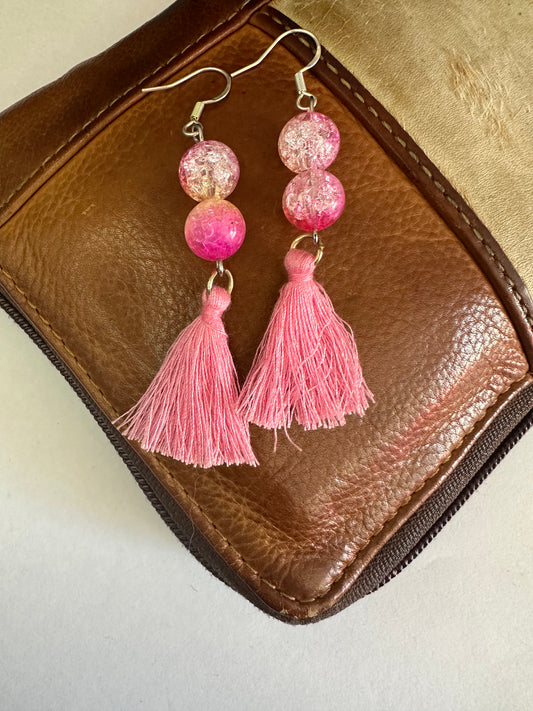 Pink with Pink Tassel Earrings