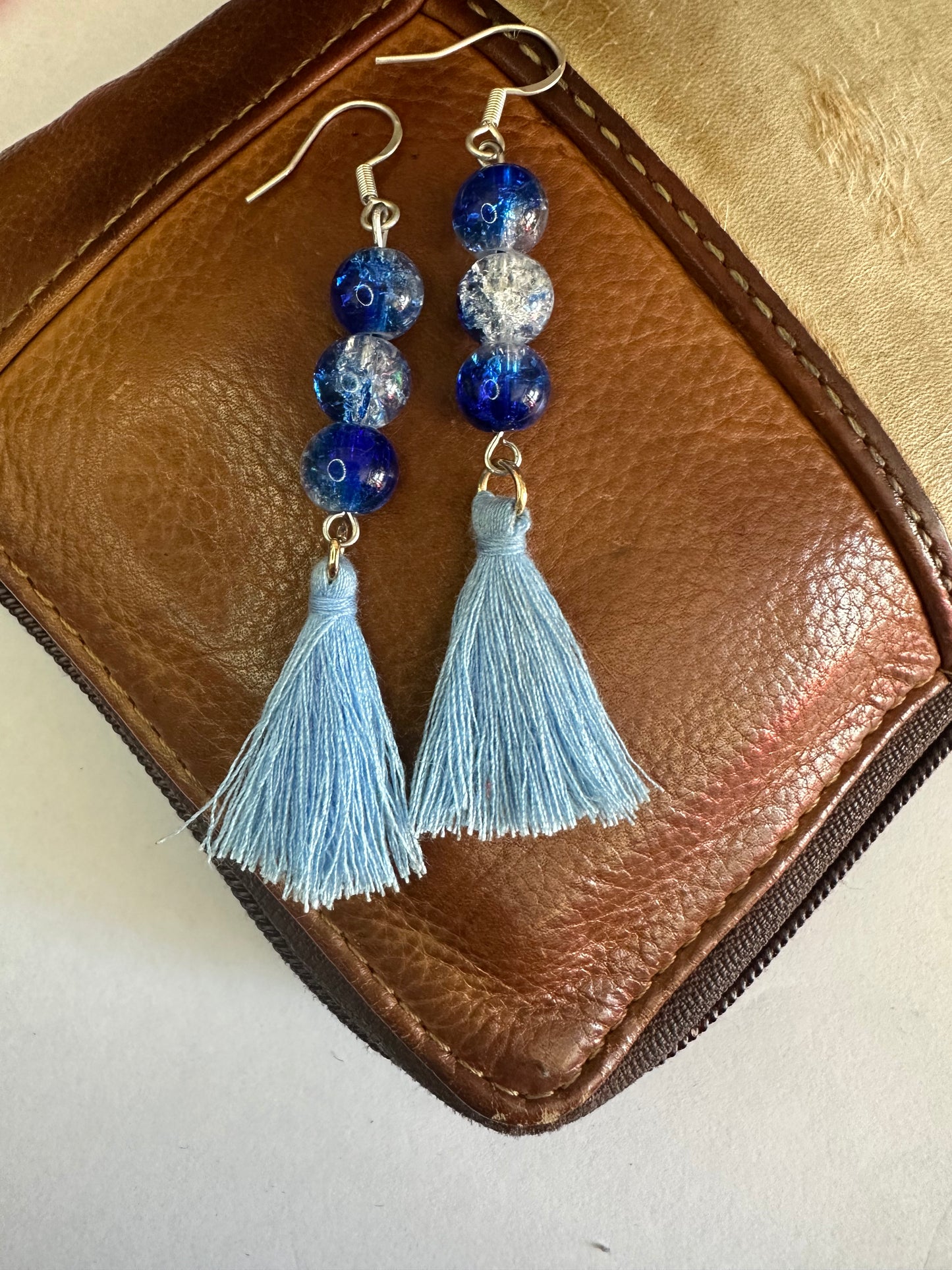 Dark Blue with Blue Tassel Earrings