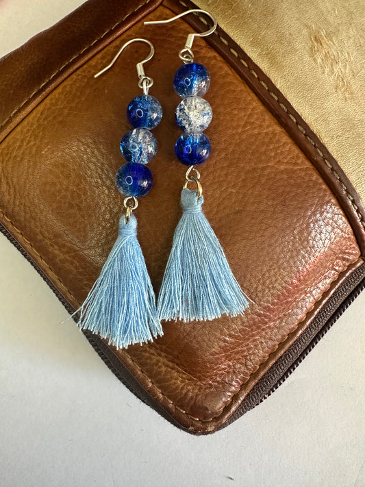 Dark Blue with Blue Tassel Earrings