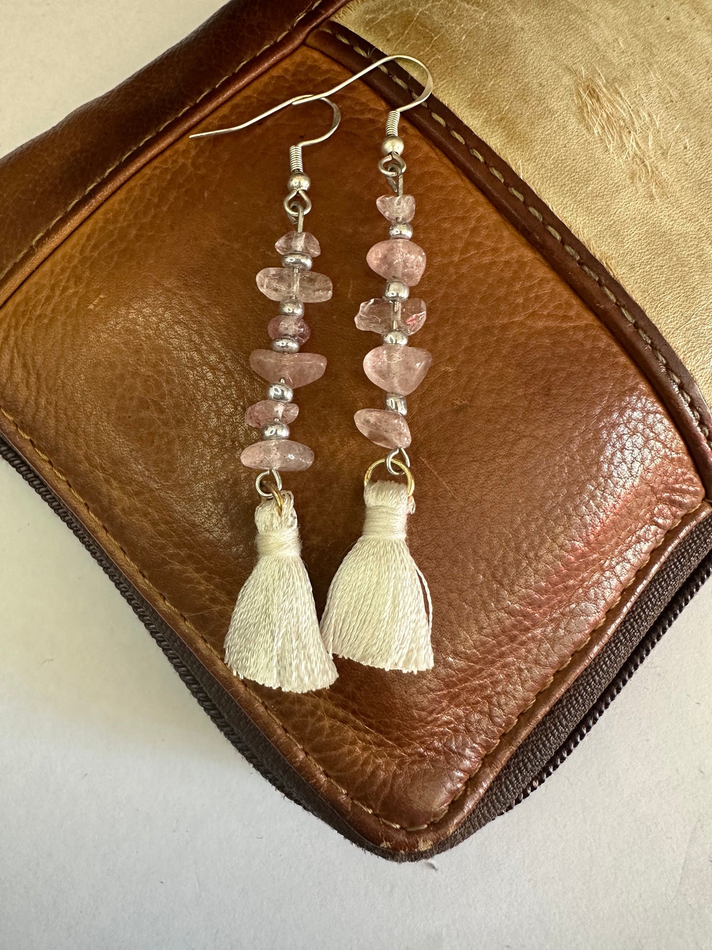 Rose Quartz Spacer Tassel Earrings
