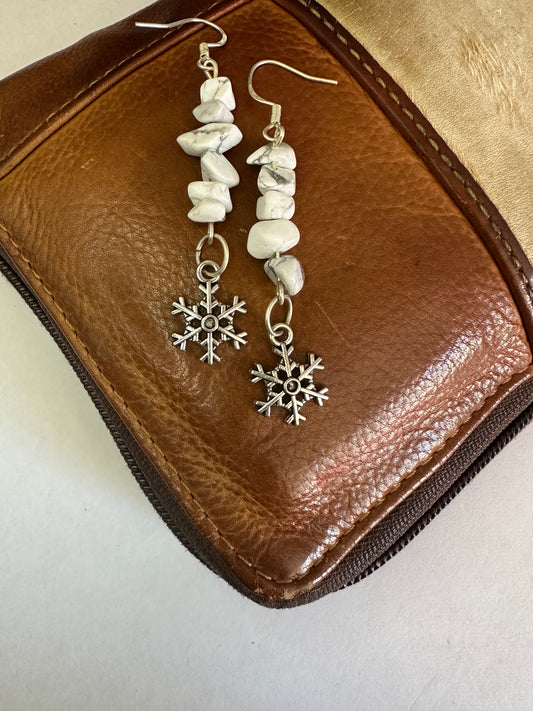 White Howlite Snowflake Earrings
