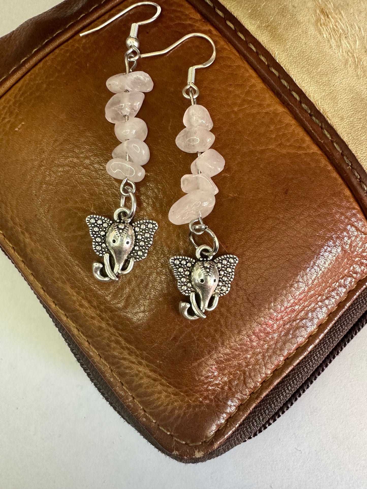 Rose Quartz Elephant Earrings