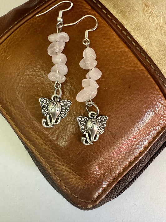 Rose Quartz Elephant Earrings