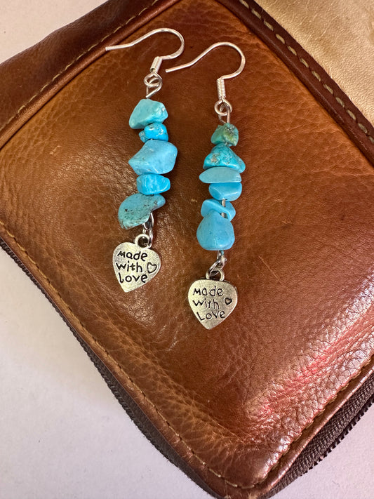 Blue Turquoise Made with Love Earrings