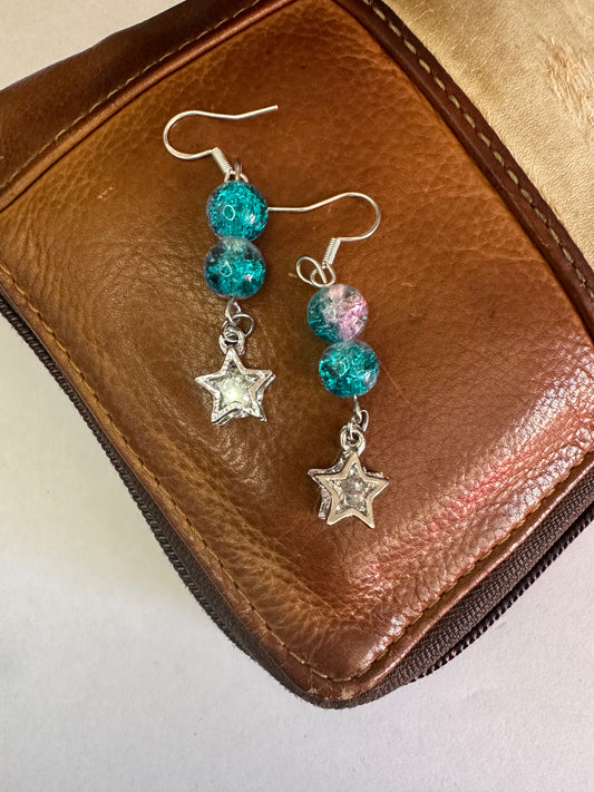 Blue-Pink Star Earrings