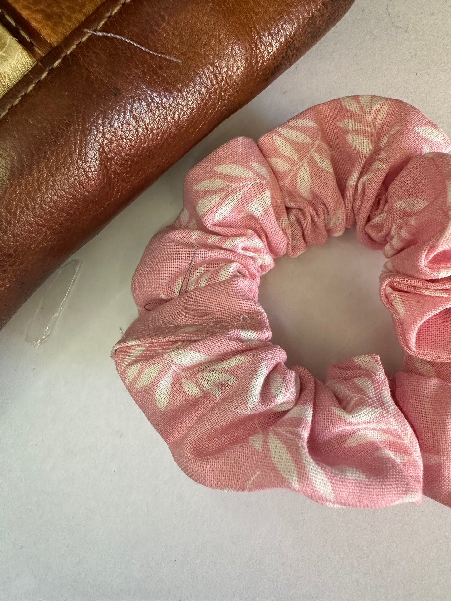 Pink Leaf Scrunchie