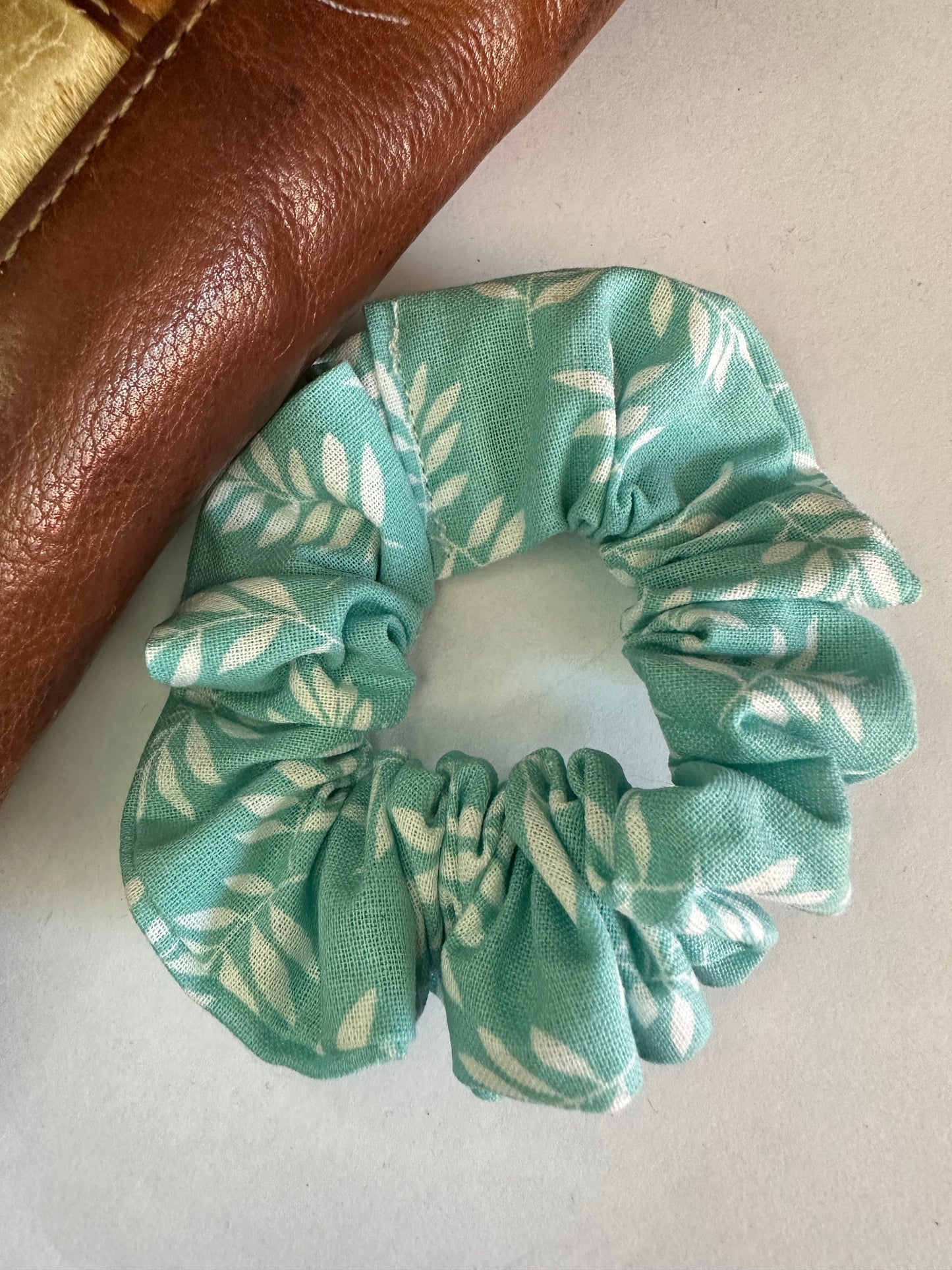 Turquoise Leaf Scrunchie