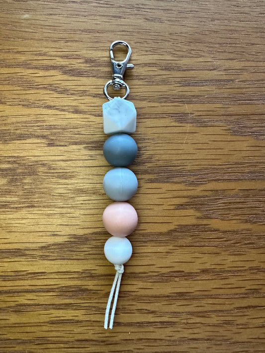 Peach Grey Marble Keychain