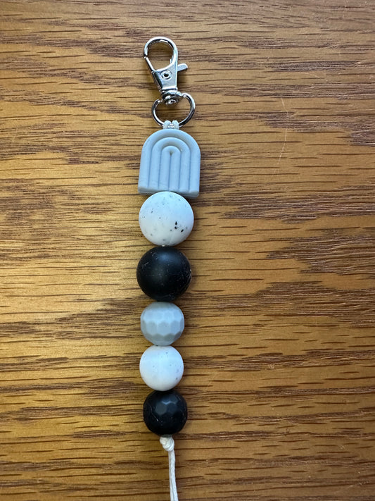 Grey Black Dot Keychain