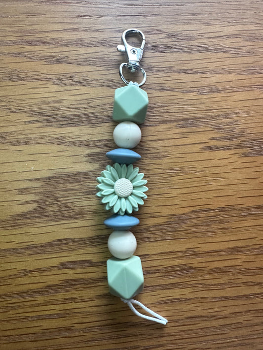 Green Grey Daisy Keychain