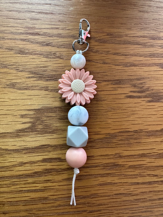 Big Peach Grey Flower Keychain