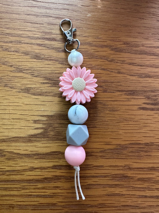 Big Pink Grey Flower Keychain