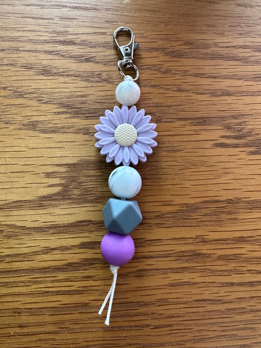 Big Purple Grey Flower Keychain
