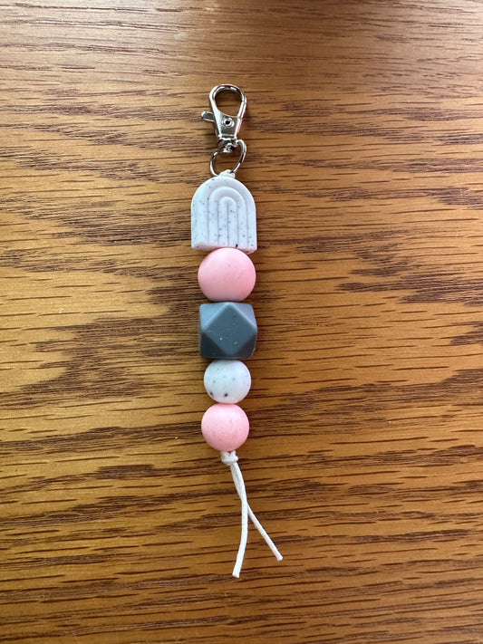 Peach Grey Rainbow Keychain